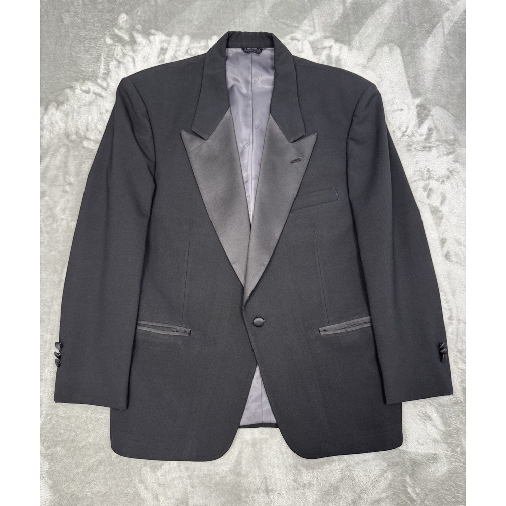 Christian Dior Tuxedo Jacket‎ Mens 40s Black Wool Suit Blazer Satin Lapel CD USA
